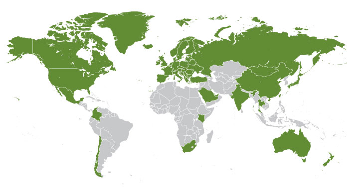 World Map highlighting the countries CEAd has completed work in